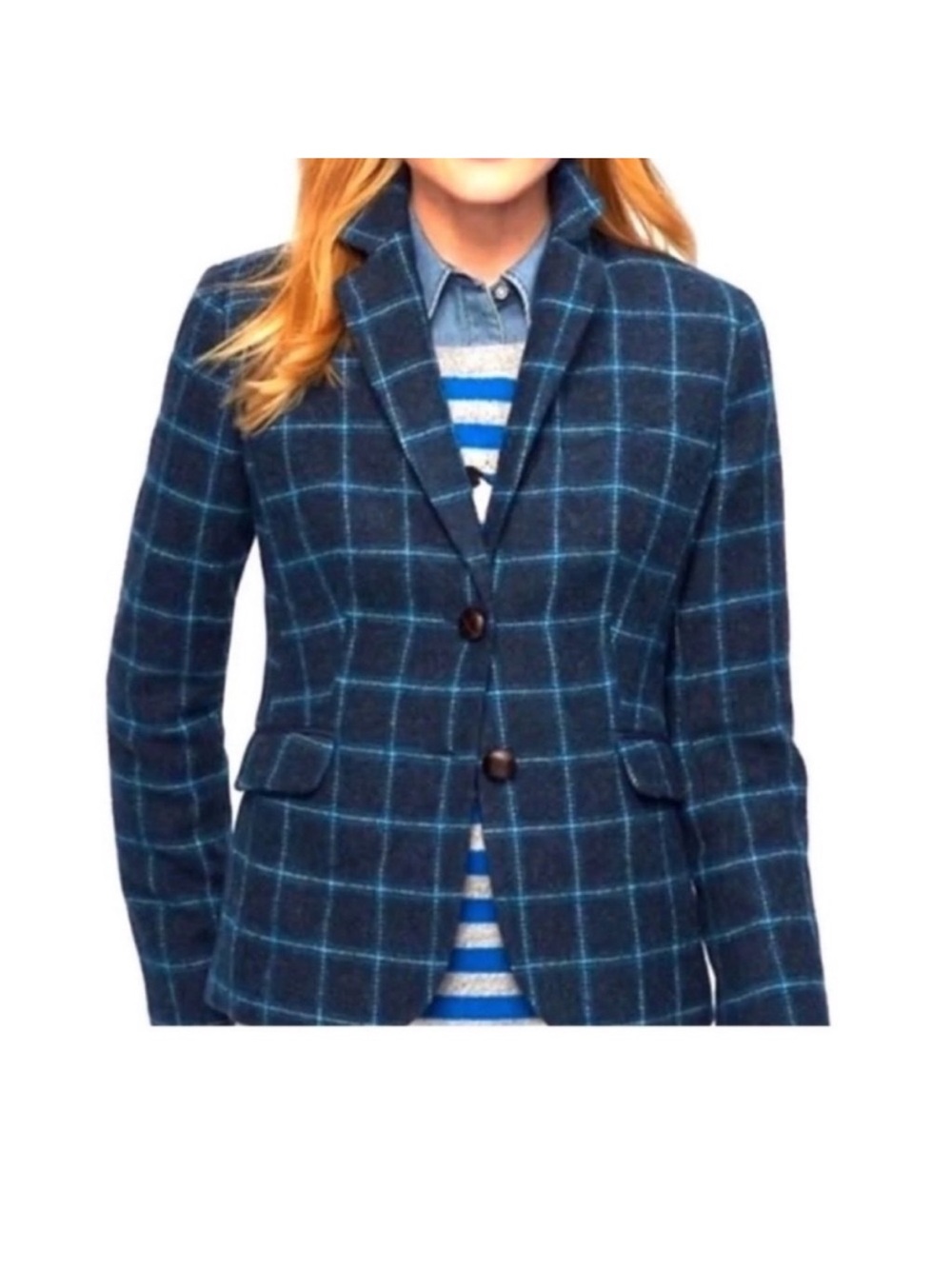 Talbots Navy Windowpane Plaid Blazer